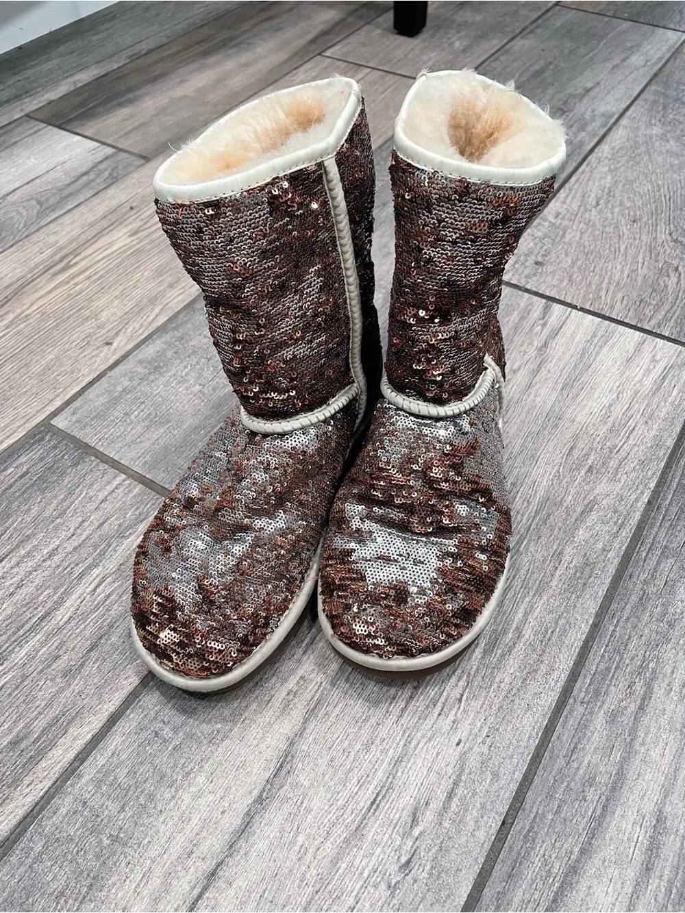 UGG Brown Sequin Shearling-Lined Mid-Calf Boots